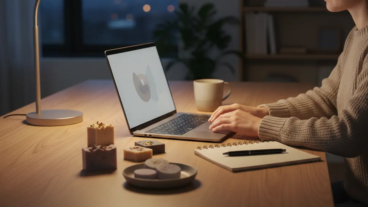 Eine Person plant am Schreibtisch zuhause die nebenberufliche Selbstständigkeit und meldet ihr Nebengewerbe am Laptop an.