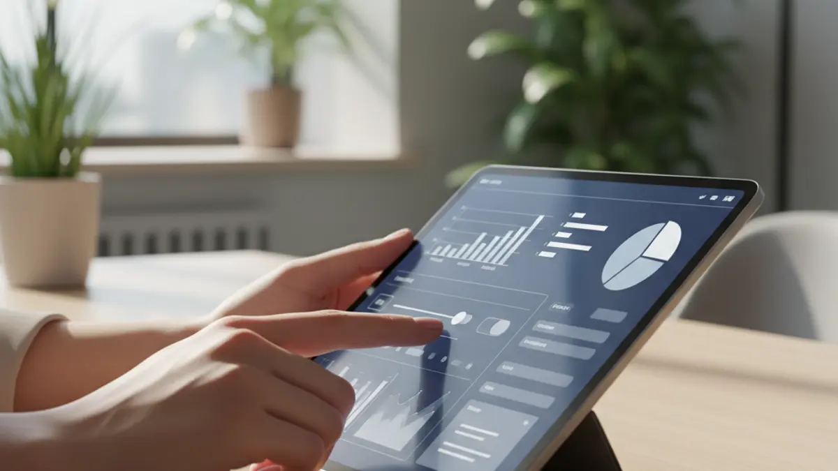 Hände füllen den Fragebogen zur steuerlichen Erfassung für eine GmbH digital auf einem Tablet aus.